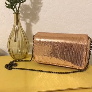 J. Crew rose gold sequined evening bag NWOT